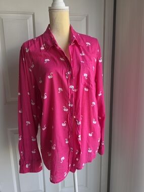 Le Tigre Bright Pink Swan-Print Button-Down Shirt